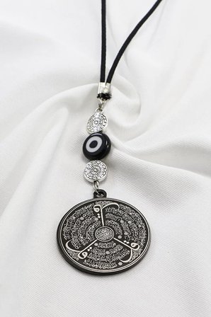 Siyah Cam Nazar Boncuklu Çift Yön Allah Lafzı Ayetel Kürsi Felak Nas İhlas Araba Dikiz Ayna Süsü