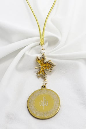 Parlak Taşlı Yapraklı Gold Çelik Allah Lafzı Ayetel Kürsi Felak Nas İhlas Dikiz Ayna Süsü (3,5)