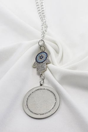 Zirkon Taşlı Hamseli Parlak Çerçeveli Çift Yön Ayetel Kürsi Hat Fatiha Suresi Çelik Dikiz Ayna Süsü