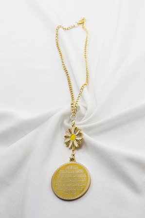 Zirkon Papatyalı Gold Çelik Çift Taraflı Ayetel Kürsi/ Nazar Ayeti Araba Dikiz Ayna Süsü Zincirli