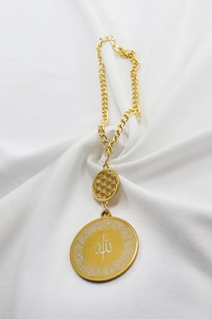Yaşam Çiçeği Çelik Ön Allah Ayetel Kürsi Arka Felak Nas Ihlas Araba Dikiz Ayna Süsü Gold