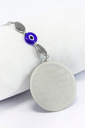 Metal Şık Boncuklu Nazar Yerli Üretim Çelik Ayetel Kürsi Felak Nas İhlas Araba Dikiz Ayna Süsü 4,5cm