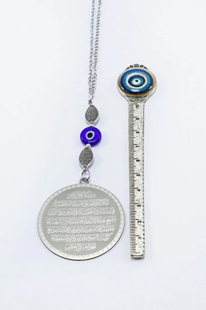 Metal Şık Boncuklu Nazar Yerli Üretim Çelik Ayetel Kürsi Felak Nas İhlas Araba Dikiz Ayna Süsü 4,5cm