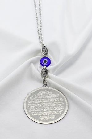 Metal Şık Boncuklu Nazar Yerli Üretim Çelik Ayetel Kürsi Felak Nas İhlas Araba Dikiz Ayna Süsü 4,5cm
