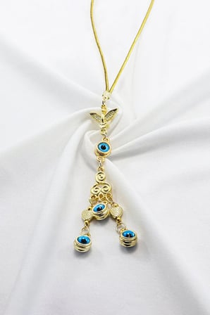 Anka Kuşu Çoklu Nazar Boncuğu Araba Dikiz Ayna Süsü, Gold Renkli Yeni Araba Hediyesi