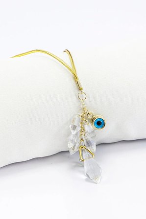 Sun Catcher Arabası Dikiz Ayna Süsü Kristal Salkımlı, Metal çift Taraflı Nazar Boncuklu
