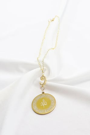 Zirkon Vav 316L Çelik Ayetel Kürsi Nazar Ayeti Zincirli Araba Dikiz Ayna Süsü Gold Renkli