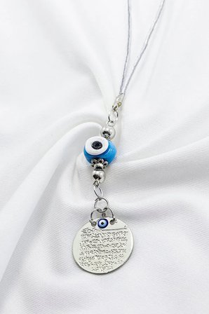 Minik Mavi Cam Danagözü Nazar Boncuğu Küçük Metal Ayetel Kürsi Araba Dikiz Ayna Süsü