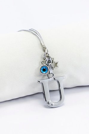 Metal Nazar Boncuğu Yıldız Y Harfli Dikiz Ayna Süsü, Elastik İpli Hediyelik Yeni Araba Hediyesi