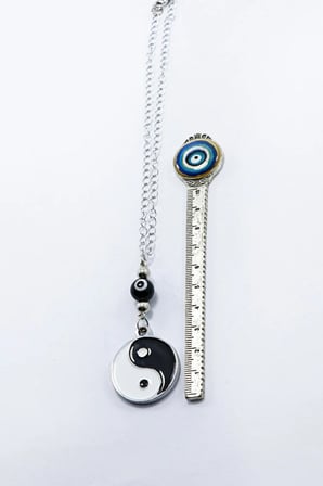 Metal Yin Yang Siyah Cam Nazar Boncuğu Araba Dikiz Ayna Süsü, zincirli Yeni Araba Hediyesi