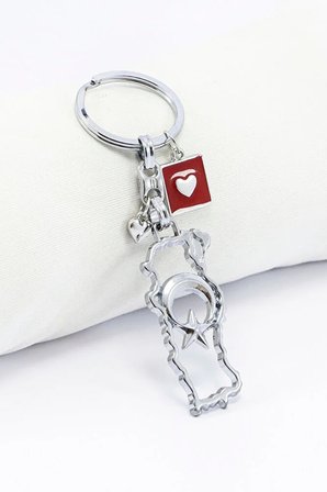 Ajurlu Gümüş Renk Metal Türkiye Haritası Anahtarlık, Metal Kalp Detaylı Hediyelik Anahtarlık