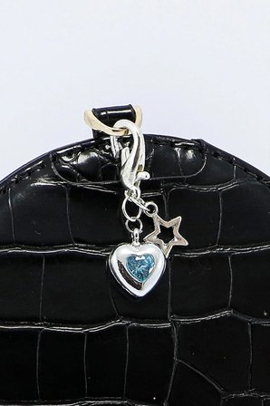 Turkuaz Parlak Taşlı Gümüş Renkli Metal Kalp Klipsli Cüzdan Fermuar Süsü Charm Çanta Süsü