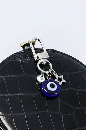 El Yapımı Cam Nazar Boncuğu Metal Kalpli Yıldızlı Klipsli Cüzdan Süsü Charm Çanta Süsü Anahtarlık