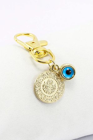 Gold Renkli Şans Parası Metal Nazar Boncuğu Klipsli Cüzdan Süsü Charm Çanta Süsü Anahtarlık