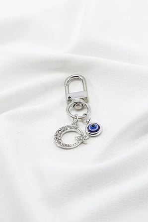 Metal Nazar Boncuğu Metal Parlak Taşlı Hilal Klipsli Cüzdan Süsü Charm Çanta Süsü Anahtarlık