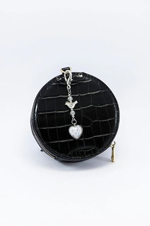 Kristal Boncuklu Metal Kuş Sedefli Kalp Klipsli Cüzdan Süsü Charm Çanta Süsü Anahtarlık