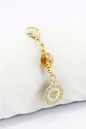Sitrin Taşı Şans Parası Klipsli Cüzdan Süsü Charm Çanta Süsü Anahtarlık