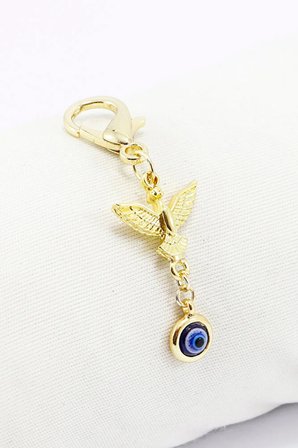 Metal Anka Kuşu Nazar Boncuğu Klipsli Cüzdan Süsü Charm Çanta Süsü Anahtarlık