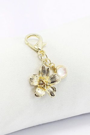 Metal Çiçek Sedefli Boncuk Klipsli Cüzdan Süsü Charm Gold Renkli Çanta Süsü Anahtarlık