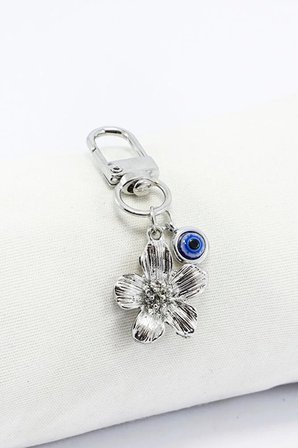 Metal Nazar Boncuğu Metal Çiçekl Klipsli Cüzdan Süsü Charm Çanta Süsü Anahtarlık