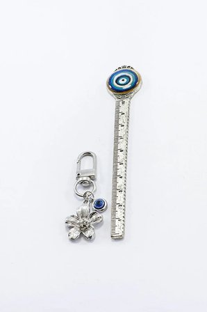 Metal Nazar Boncuğu Metal Çiçekl Klipsli Cüzdan Süsü Charm Çanta Süsü Anahtarlık