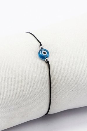 Turkuaz Cam Nazar Boncuklu Asansörlü Bileklik, El Yapımı Hediyelik Gümüş Renkli Düz Boncuklu Bileklik