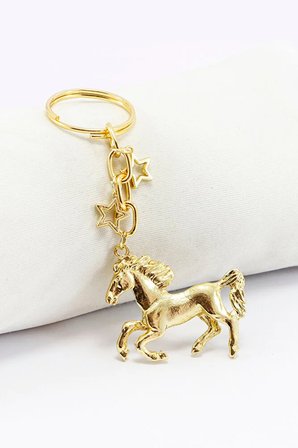 Şahlanmış Çift Taraflı Metal At Gold Renkli Yıldızlı Anahtarlık
