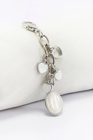 Taşlı Kalpli Metal Klipsli Cüzdan Süsü Charm Çanta Süsü Anahtarlık