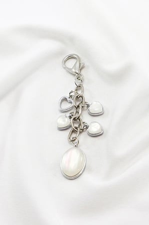 Taşlı Kalpli Metal Klipsli Cüzdan Süsü Charm Çanta Süsü Anahtarlık