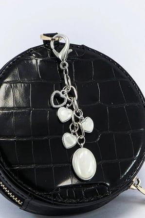 Taşlı Kalpli Metal Klipsli Cüzdan Süsü Charm Çanta Süsü Anahtarlık