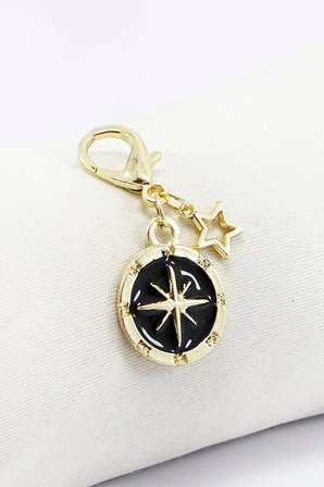 Siyah Gold Kuzey Yıldızı Metal Yıldız Gold Renkli Klipsli Cüzdan Süsü Charm Çanta Süsü Anahtarlık