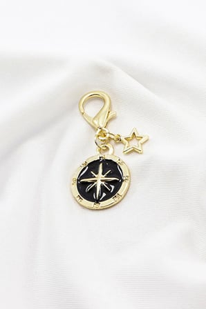Siyah Gold Kuzey Yıldızı Metal Yıldız Gold Renkli Klipsli Cüzdan Süsü Charm Çanta Süsü Anahtarlık