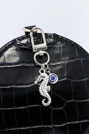 Metal Deniz Atı Nazar Boncuğu Klipsli Küçük Charm Anahtarlık Cüzdan Çanta Süsü