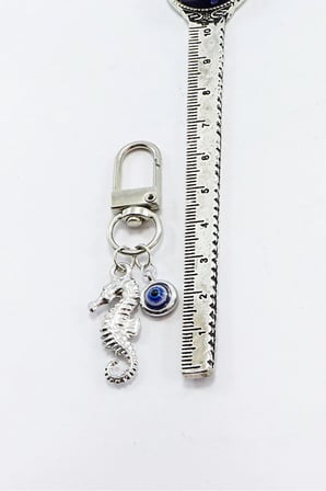 Metal Deniz Atı Nazar Boncuğu Klipsli Küçük Charm Anahtarlık Cüzdan Çanta Süsü