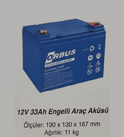 ORBUS 12 Volt 33 Amper (12v 33A) Engelli Araç Aküsü MALEZYA ÜRETİM