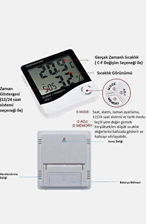 HTC DİJİTAL TERMOMETRE SICAKLIK VE NEM ÖLÇER MASA SAATİ ALARM