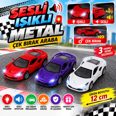 6636-68M SESLİ IŞIKLI METAL ÇEKBIRAK ARABA (adet fiyatıdır)