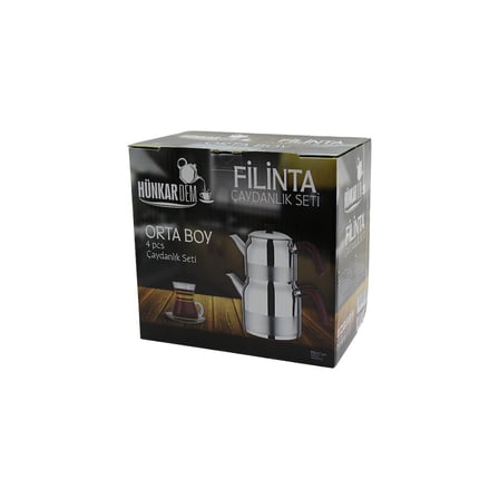 Filinta Orta Boy Çelik Çaydanlık Seti Çift Kapaklı Renkli Bakalit Kulp Üst Demlik: 1.25LT - Alt Suluk: 2.25LT Kendinden Süzgeçli