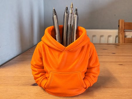 3D Baskı Kapüşonlu Sweatshirt Kalemlik - Masaüstü Organizer-Turuncu