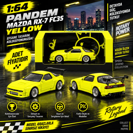 1/64 Pandem Mazda RX-7 FC3S Yellow (adet fiyatıdır)