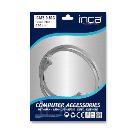 ICAT6-0,50G 0,50MT 24AWG CAT6 Utp Patch Kablo Gri