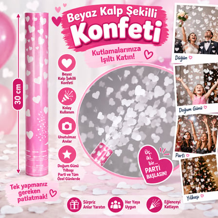 Beyaz Kalp Şekilli Konfeti 38 cm