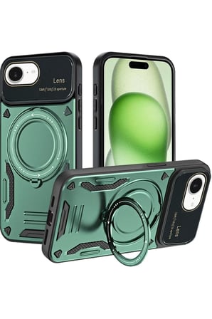 Apple iPhone 16E Kılıf Joy Lens Standlı Kapak - Koyu Yeşil