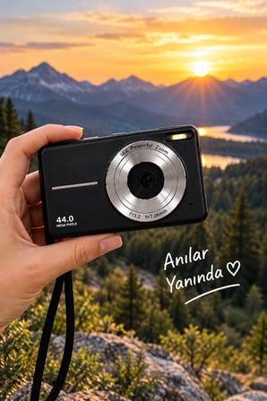 4K Figürlü Çantalı Dijital Video Kamera 44MP 16X Zoom Işıklı Kart Dijital Fotoğraf Makinesi 64gb Hafıza Kart Hediyeli siyah