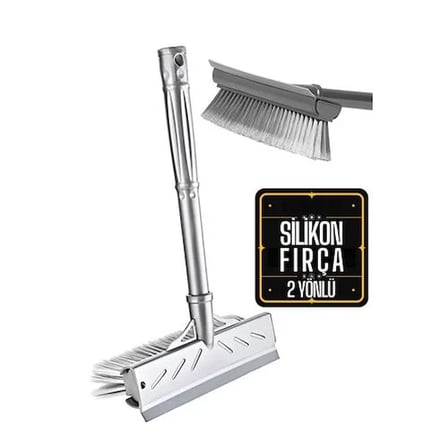 Fırçalı Ve Silikon Uçlu Cam Sil Çekçek 2 Yönlü Temizlik Fırçası – 35x22 Cm | Süpürme Ve Sıyırma Fonksiyonlu | Ergonomik Saplı 423698