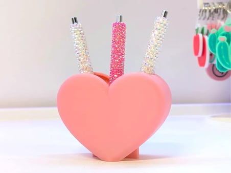 3D Baskı Kalp Şekilli Kalemlik - Masaüstü Organizer - Pembe