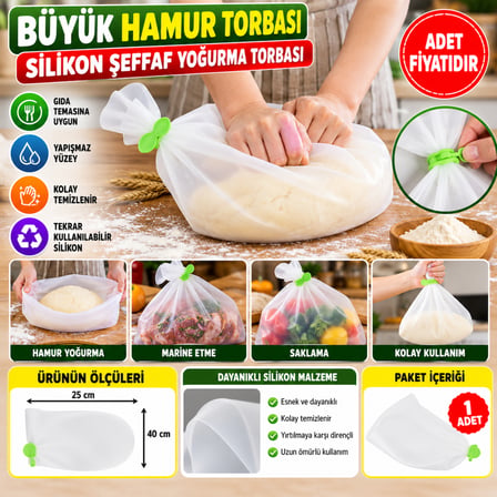 Büyük Hamur Torbası Silikon Şeffaf Hamur Yoğurma Torbası Ekmek Makarna Mantı Hamuru Kolay (adet fiyatıdır)