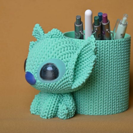 3D Baskı Knitted Kalemlik - Sevimli Karakterli Masaüstü Kalem Organizeri-Mint