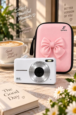 4K Figürlü Çantalı Dijital Video Kamera 44MP 16X Zoom Işıklı Kart Dijital Fotoğraf Makinesi 64gb Hafıza Kart Hediyeli beyaz