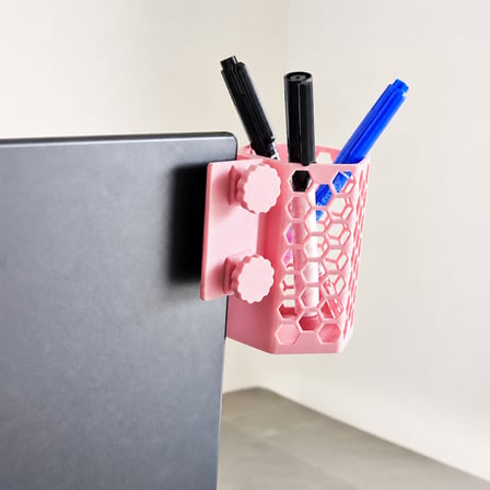 3D Baskı Monitor Kalemlik - Petek Desenli Laptop Kenar Altıgen Kalemlik-Pembe